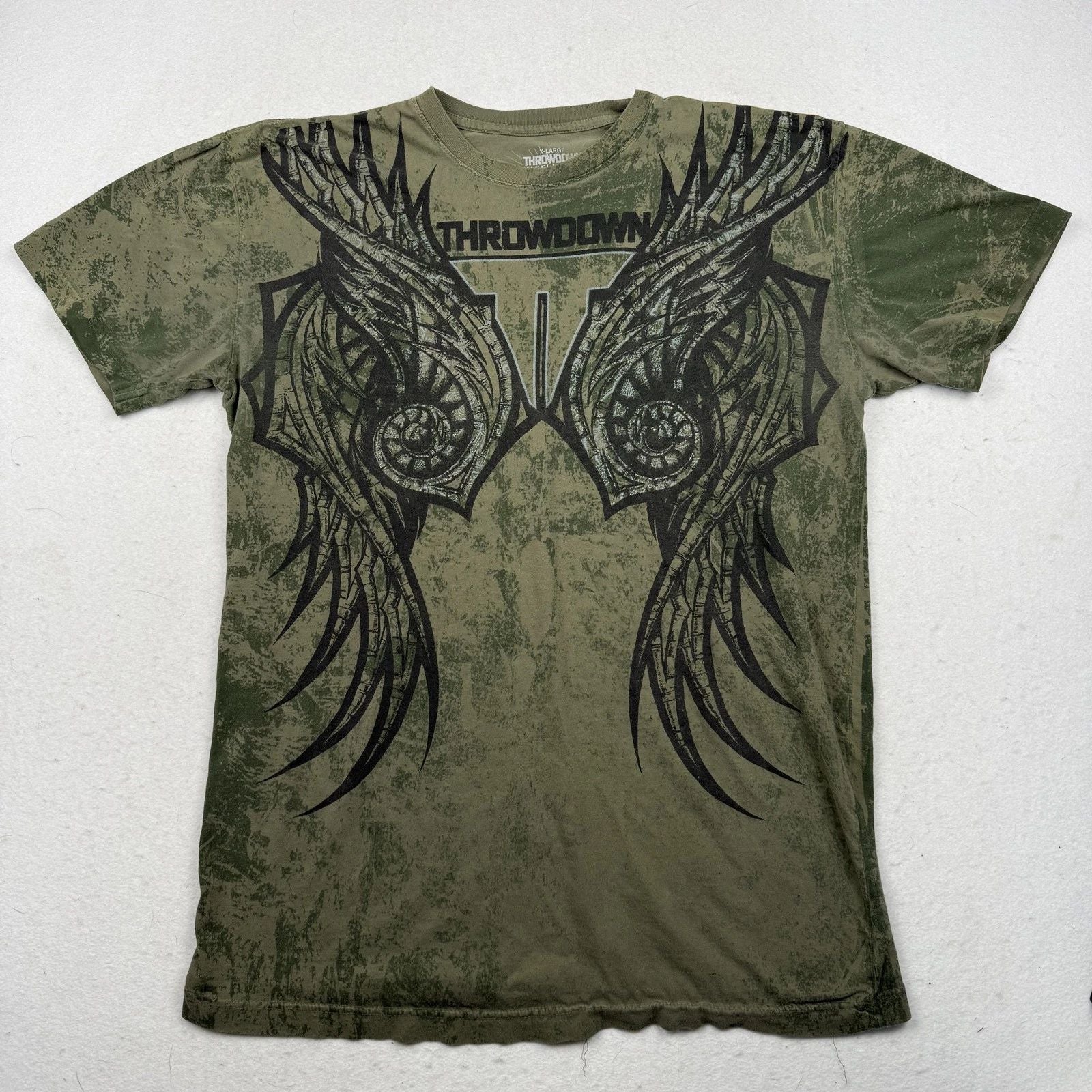 Throwdown Affliction Premium Shirt Mens Extra Large Green Wing Graphic MMA
