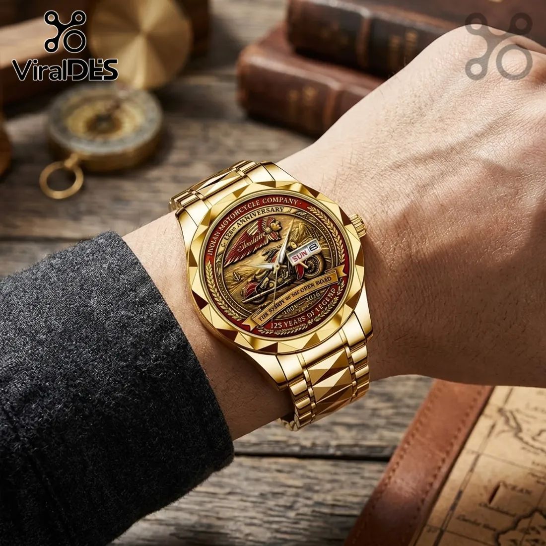 Indian Motorcycle 125th Anniversary Gold Tone Quartz Watch