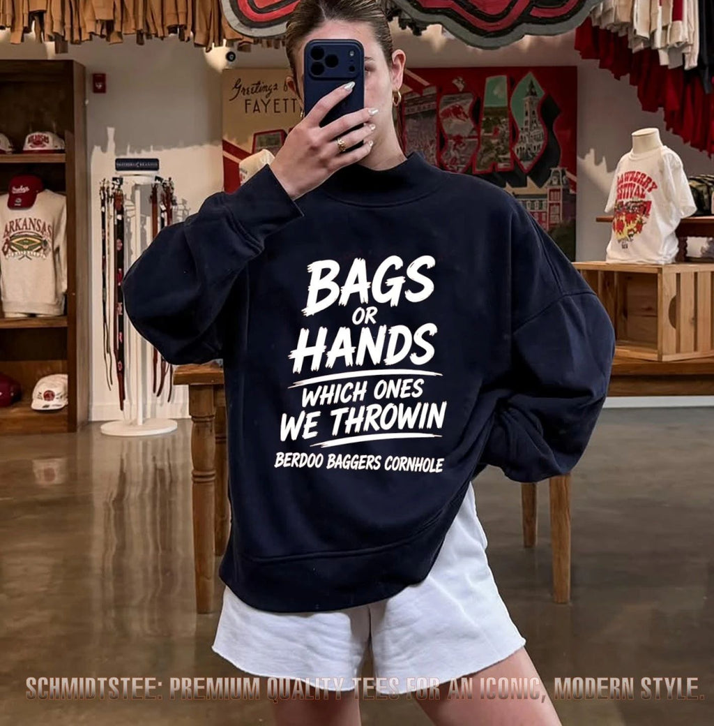 Kansas City Chiefs bags or hands which ones we throwin berdoo baggers cornhole shirt