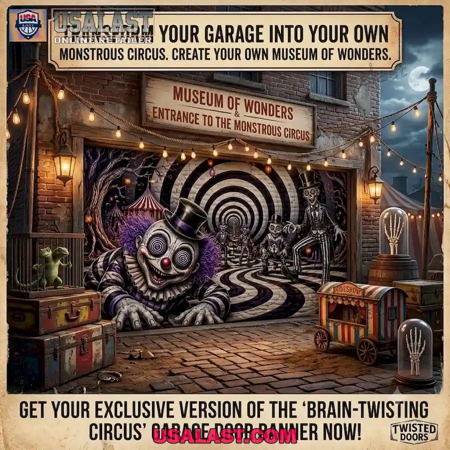 Hypnotic Nightmare Circus Halloween Garage Door Banner