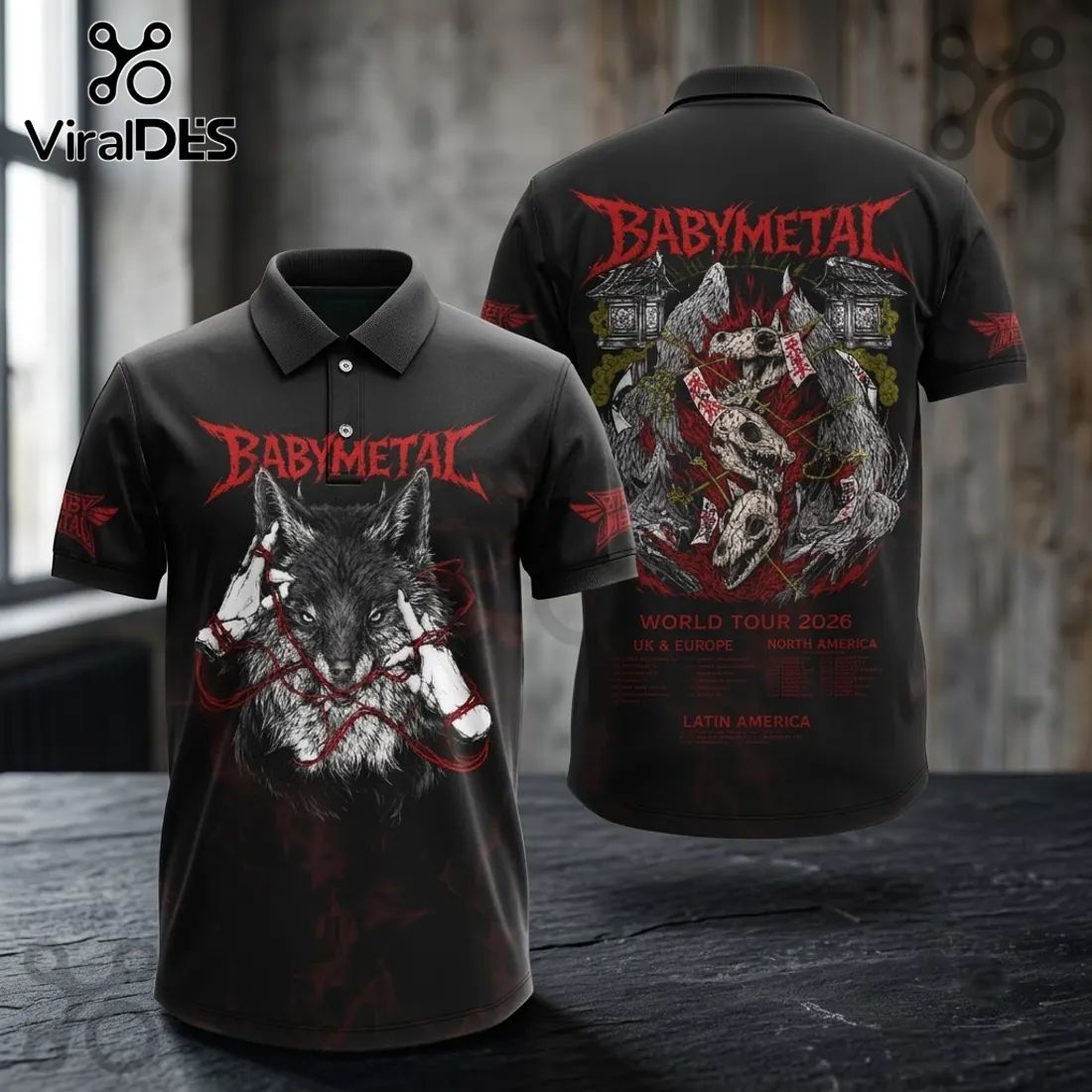 Babymetal World Tour 2026 Wolf Logo Polo Shirt