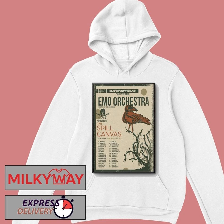 Emo Orchestra performing with The Spill Canvas Tour 2026 Poster shirt