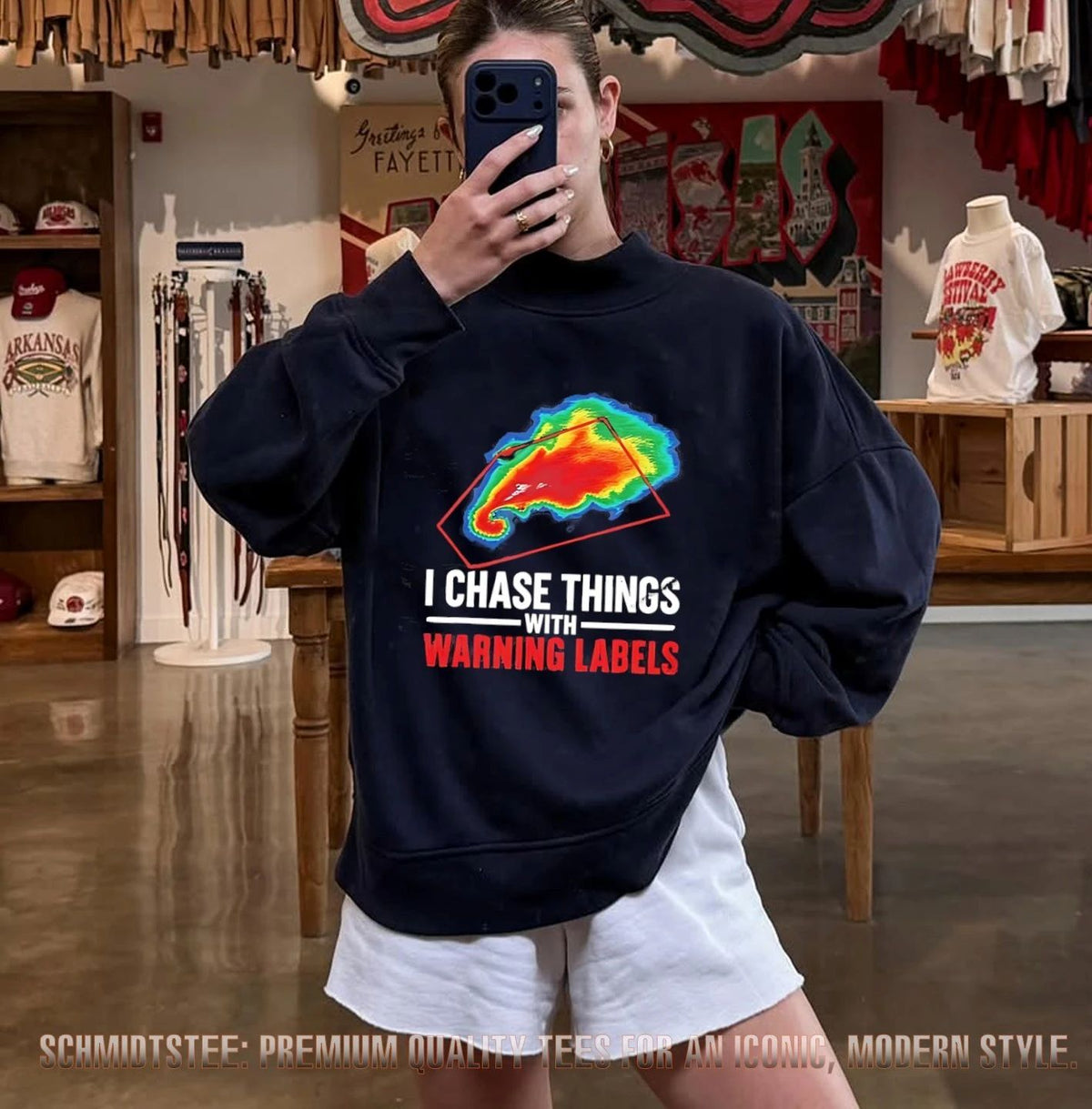 I Chase Things with Warning Labels Weather Radar shirt