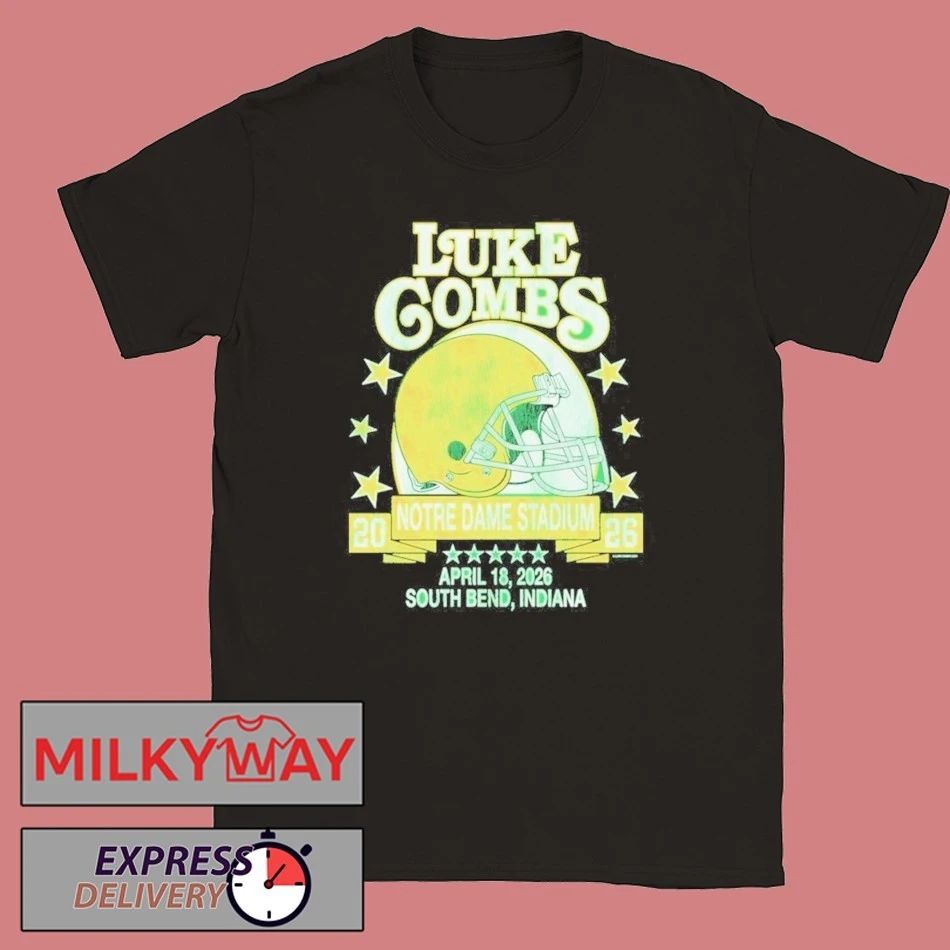 Luke Combs South Bend Indiana 2026 Tour Merch Tee At Notre Dame Stadium April 18 2026 Notre Dame Fighting Irish Helmet T-Shirt