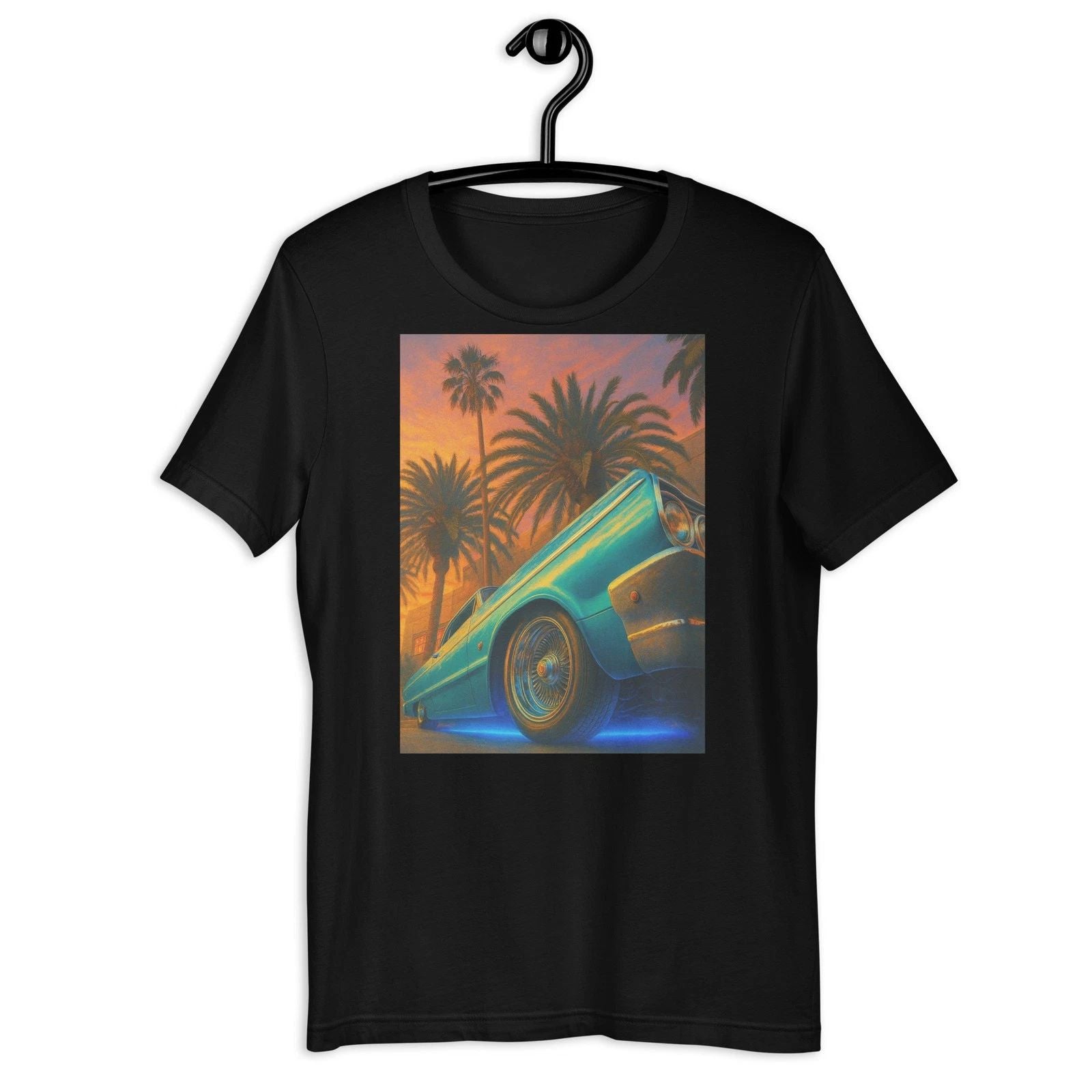 Esta está 🔥🔥🔥 vibe atardecer lowrider, colores premium tipo póster.