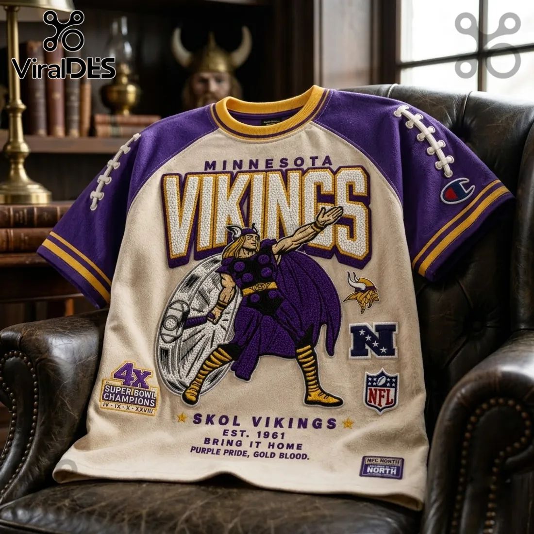 Minnesota Vikings Embroidered Mascot Champion Shirt
