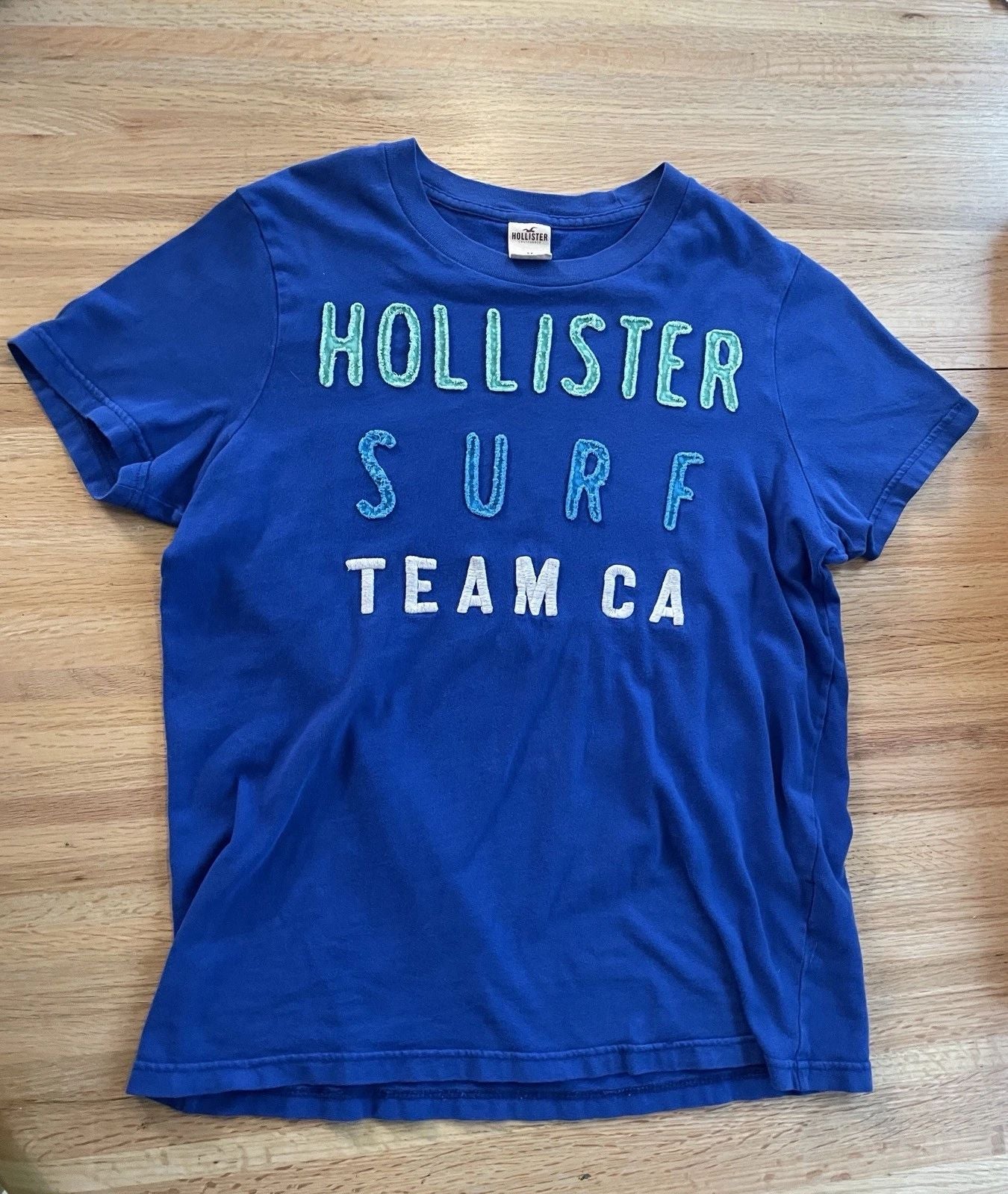 Hollister Surf Team Men's Blue Graphic Print Cotton Crew Neck T-Shirt Size M