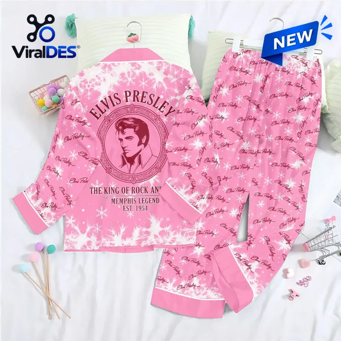 Elvis Presley Pink Satin Pajama Set