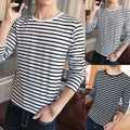 Stylish Men's Round Neck Long Sleeve Stripe T Shirt Casual Tees Collection