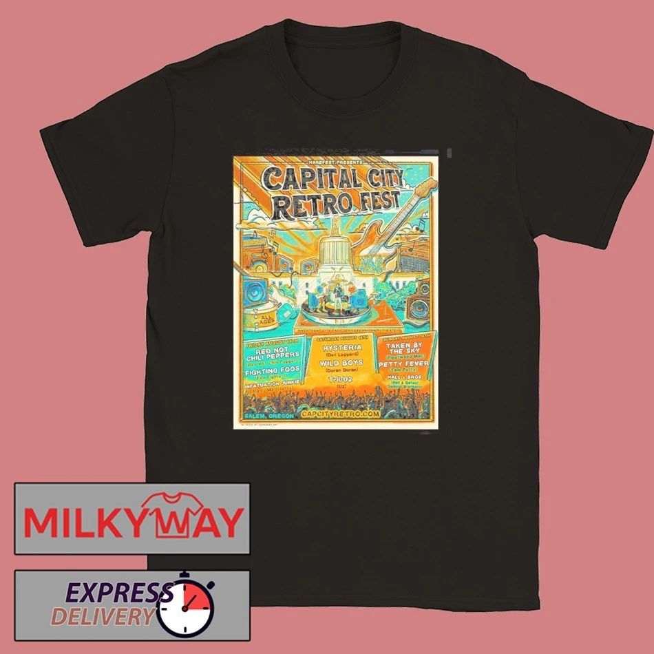 Capital City Retro Fest 2026 Full Lineup Poster In Salem Oregon At Riverfront City Park Gerry Frank Amphitheater On August 14 15 16 2026 T-Shirt