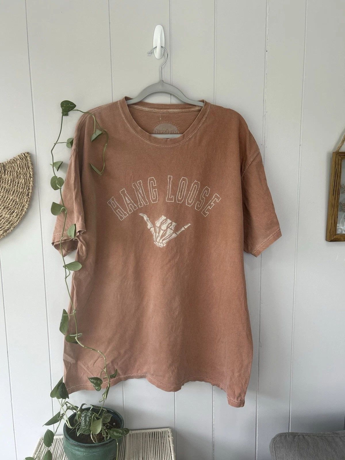 Olive Lynn Dusty Rose Skeleton Shaka  Surf Graphic Cotton T-Shirt