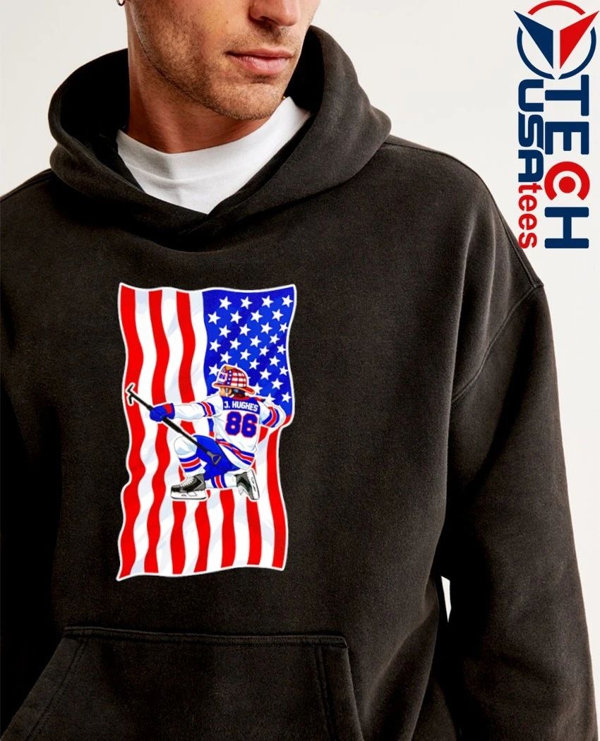 Jack Hughes No. 86 Patriotic Hockey American flag shirt