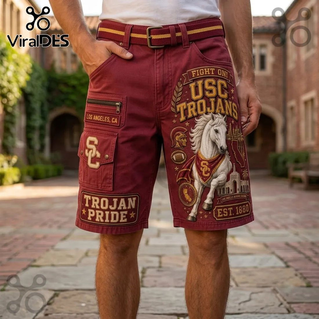 USC Trojans Red Mascot Cargo Casual Shorts