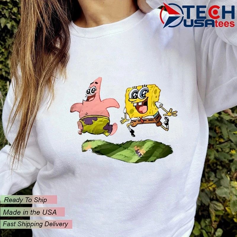 Sponge SquarePants and Patrick Star running funny graphic shirt