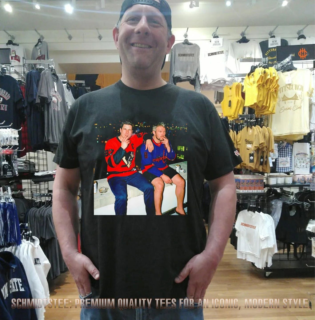 Sidney Crosby and Alexander Ovechkin smoking concrete ledge shirt