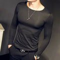 Mens Long Sleeve Crew Neck T-shirt Slim Stretch Undershirt Top Tee Shirt