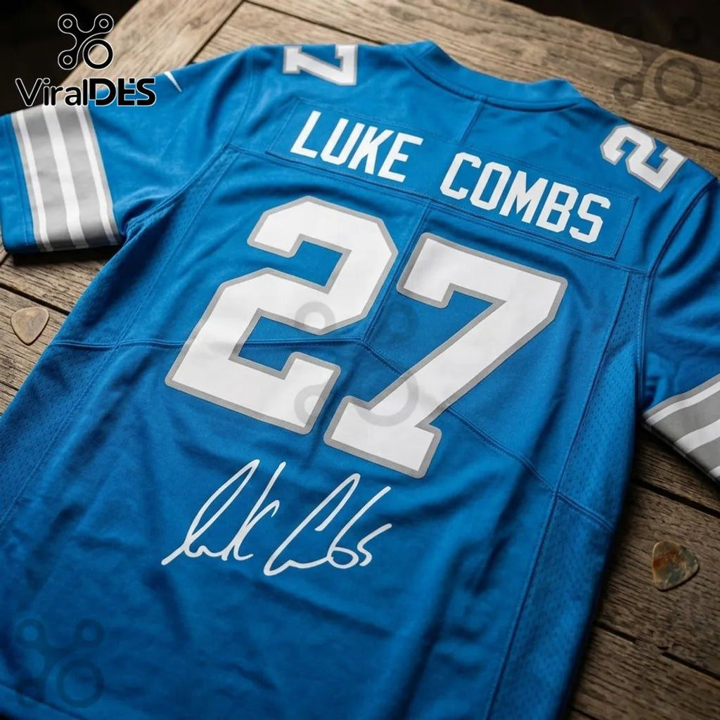 Detroit Lions Luke Combs 2027 Tour Blue Football Jersey