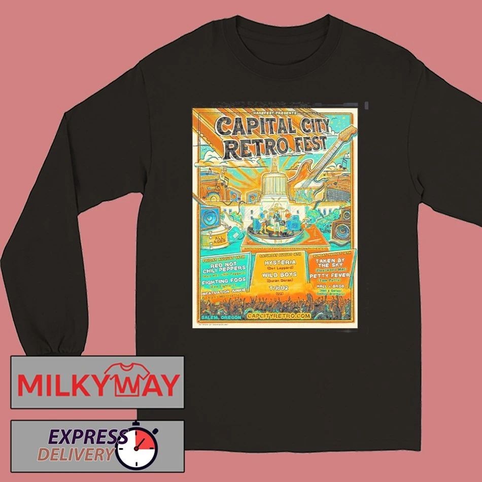 Capital City Retro Fest 2026 Full Lineup Poster In Salem Oregon At Riverfront City Park Gerry Frank Amphitheater On August 14 15 16 2026 T-Shirt
