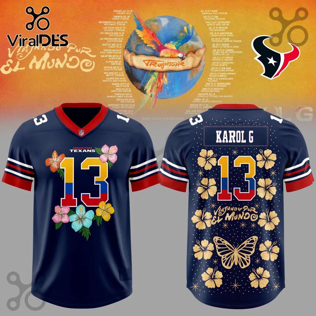 Karol G Tropitour Houston Texans Navy Blue Jersey
