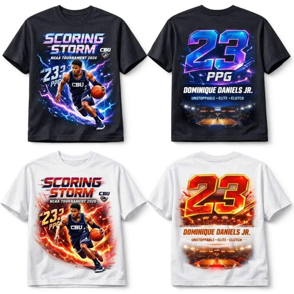 NKCtees Dominique Daniels Jr Scoring Storm Shirt – NCAA Tournament 2026 California Baptist 23.2 PPG Tee