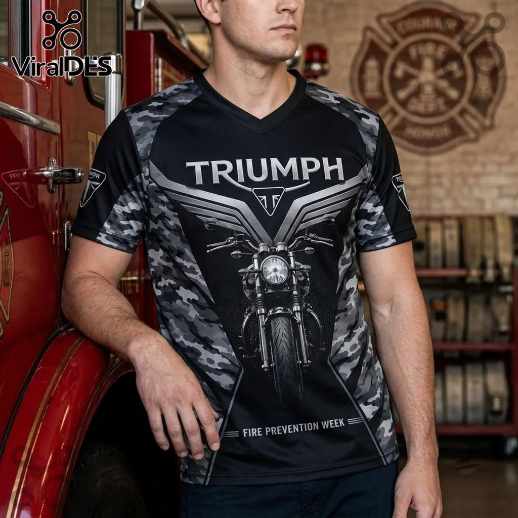 Triumph Motorcycle Camo Firefighter V-Neck Shirt