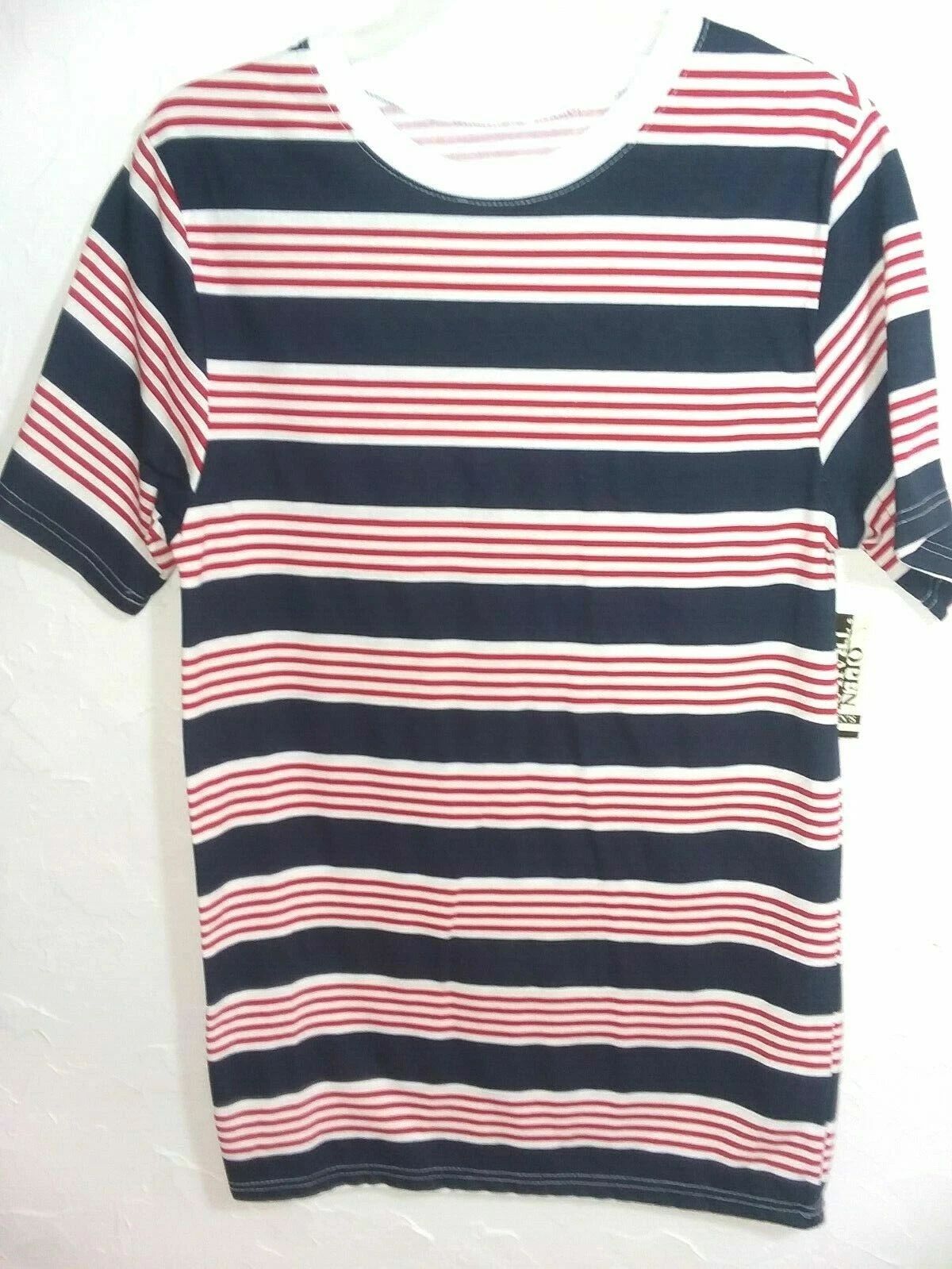 OPEN TRAILS -MEN SIZE "M"  "L" RED/WHITE/NAVY STRIPE-SHORT SLEEVE-SHIRT
