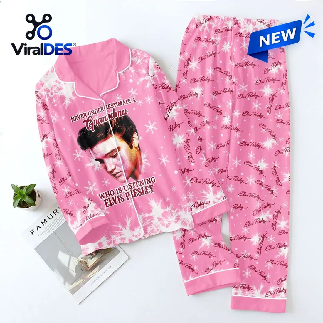 Elvis Presley Pink Satin Pajama Set