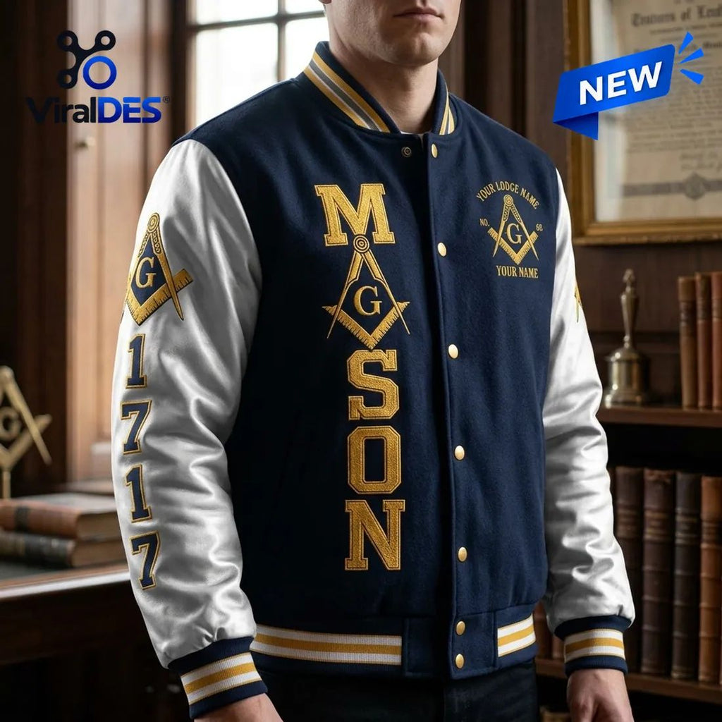 Freemason Navy Blue Custom Baseball Jacket