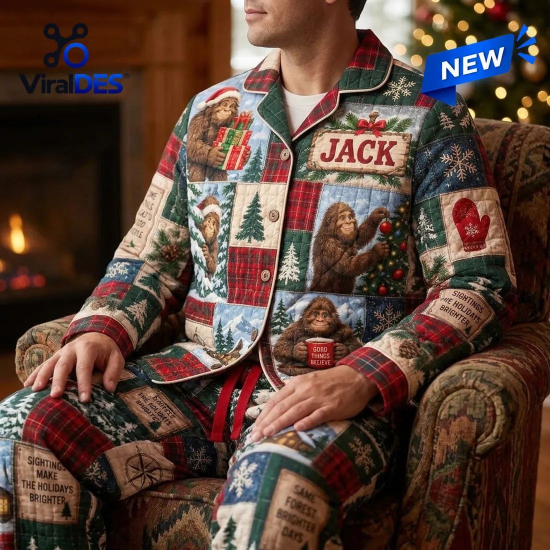 Personalized Bigfoot Christmas Quilted Pajama Set