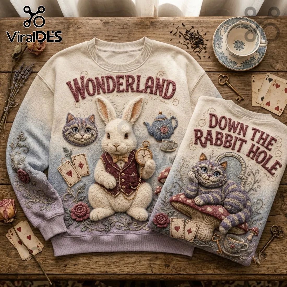 Alice in Wonderland Embossed Rabbit Ugly Sweater