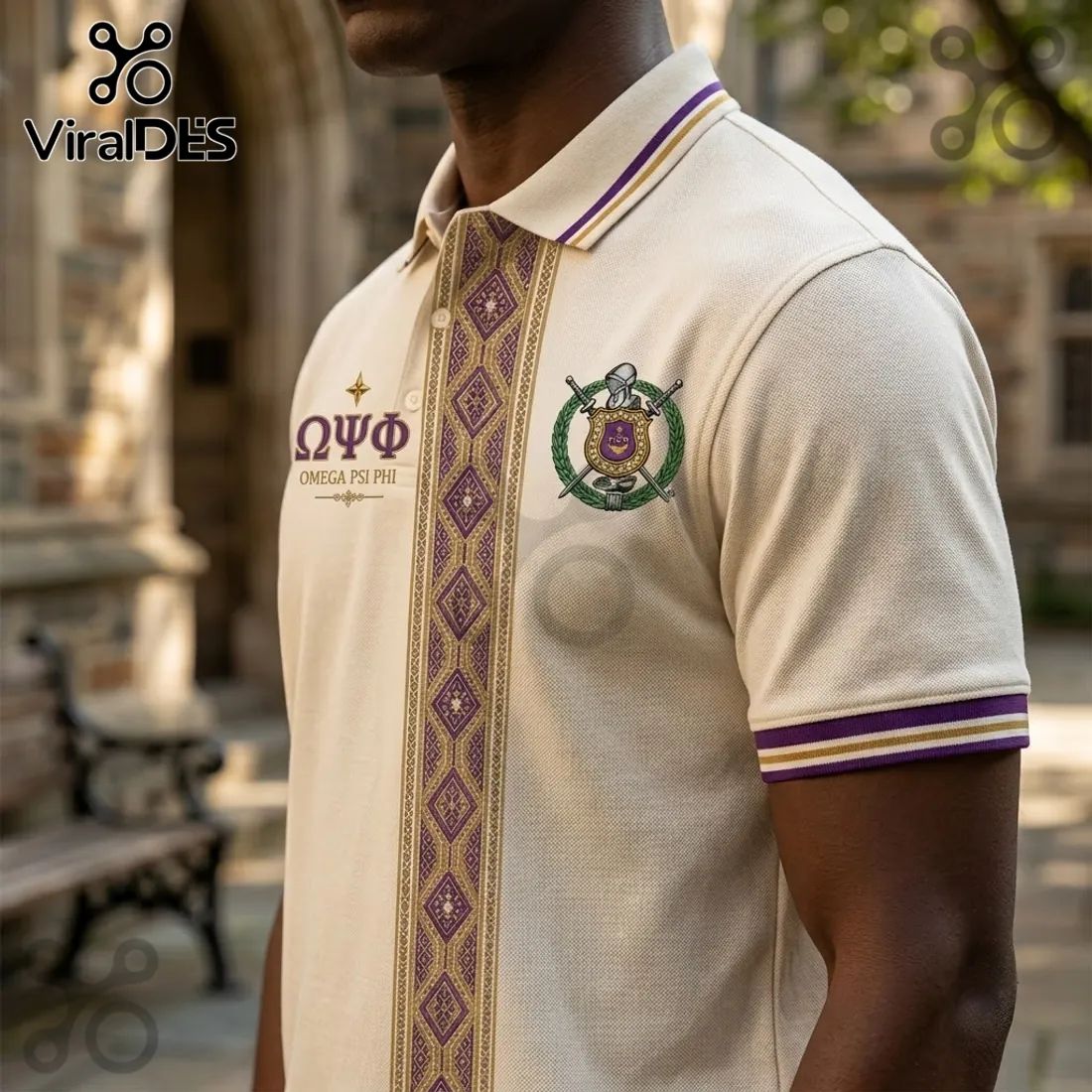 Premium Omega Psi Phi Cream Polo Shirt