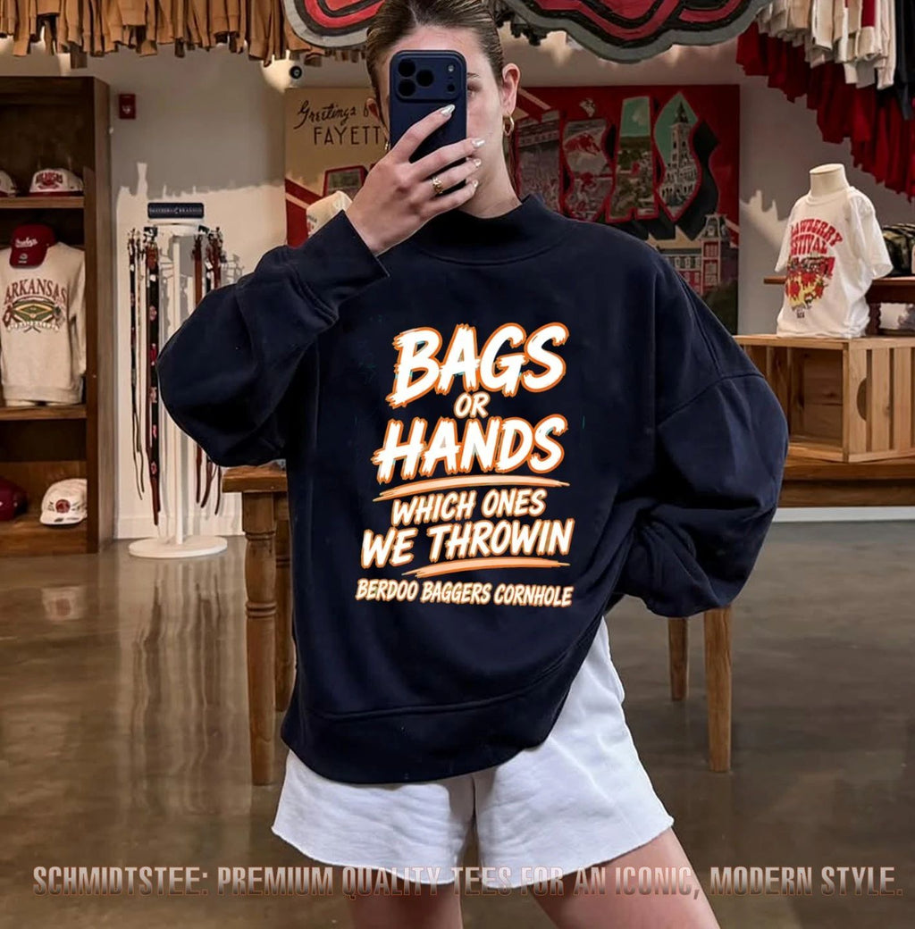 Miami Dolphins bags or hands which ones we throwin berdoo baggers cornhole shirt