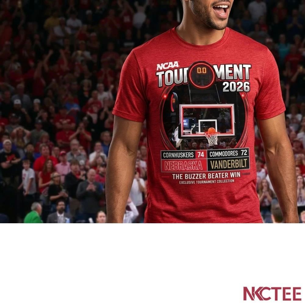 NKCtees 2026 NCAA Tournament Nebraska Cornhuskers 74 72 Vanderbilt Commodores basketball victory in the 0-second mark shirt