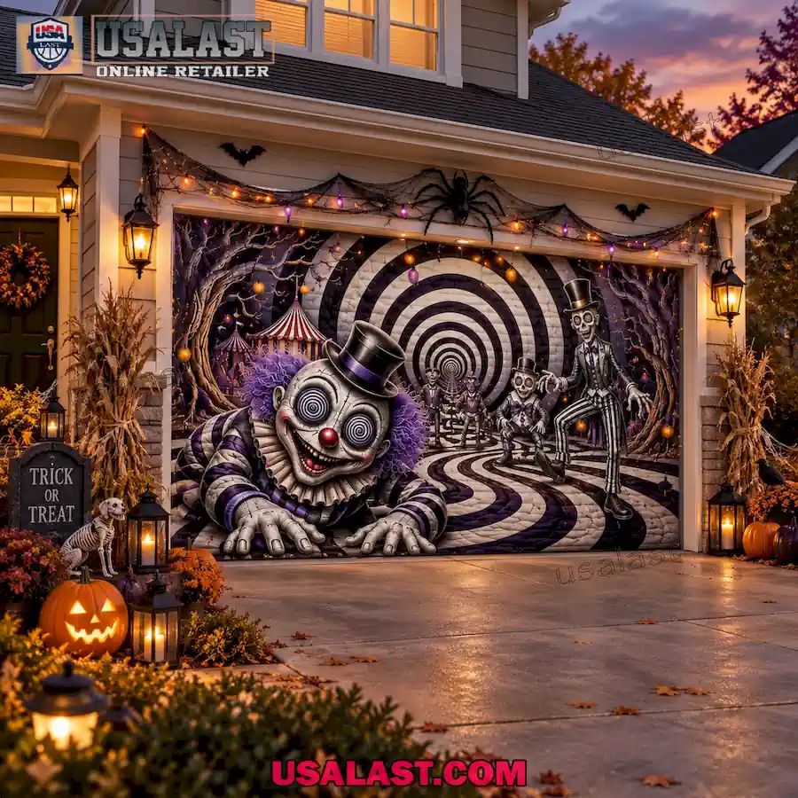 Hypnotic Nightmare Circus Halloween Garage Door Banner