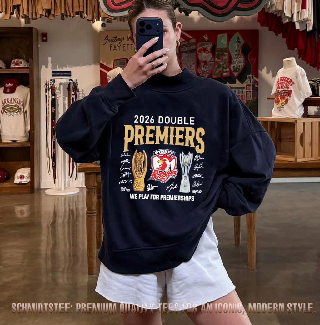 Sydney Roosters 2026 Double Premiers Rugby League we play for premierships shirt