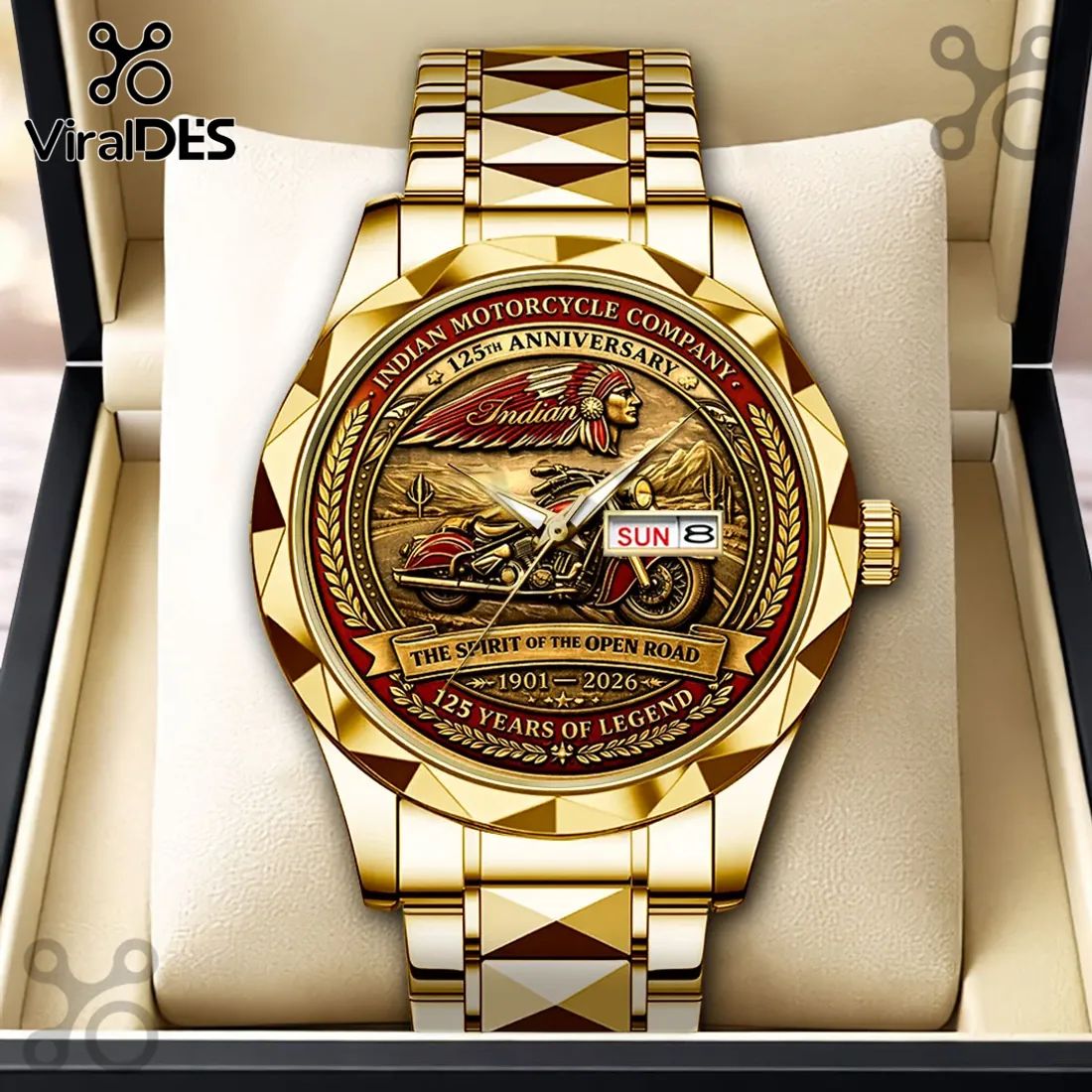 Indian Motorcycle 125th Anniversary Gold Tone Quartz Watch
