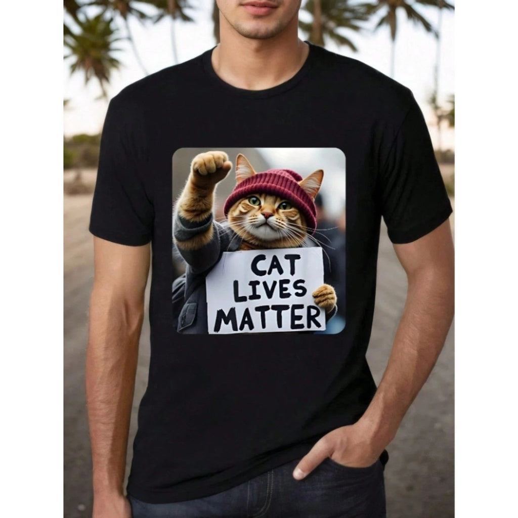 Cat Lives Matter" Funny Quotes T-Shirt - 100% Cotton, Casual & Outdoor Wear