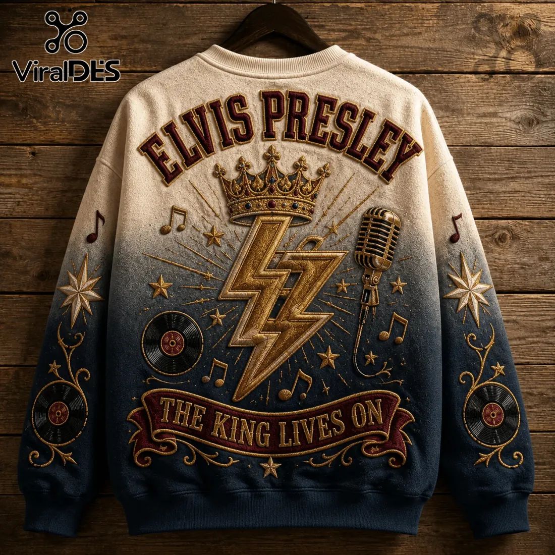 Elvis Presley The King Lives On Blue Ombre Ugly Sweater