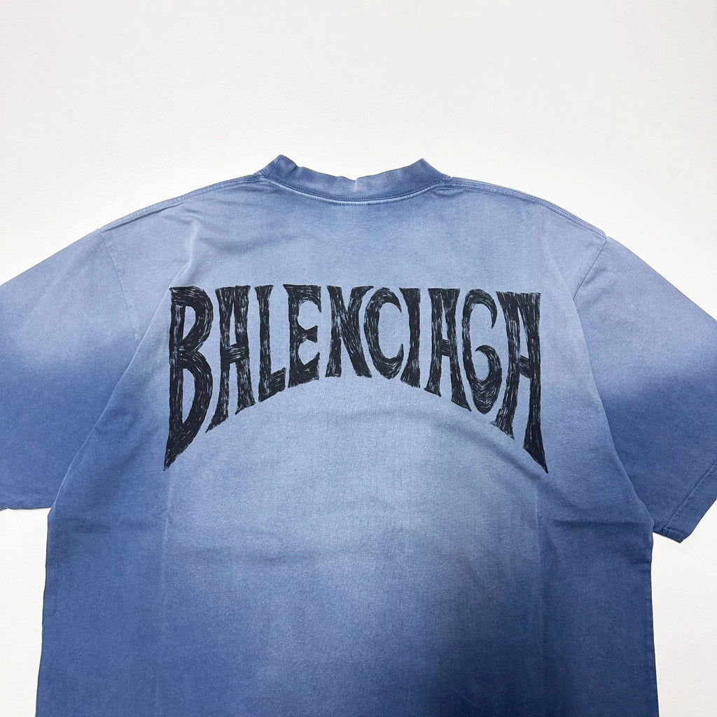 100% AUTHENTIC BALENCIAGA SIZE M MEDIUM BLUE WASH OVERSIZED TSHIRT DYE  MENS TEE