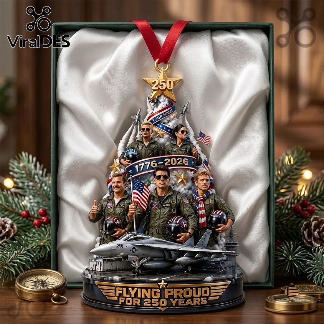 Gun Flying Proud 250 Years Resin Christmas Ornament