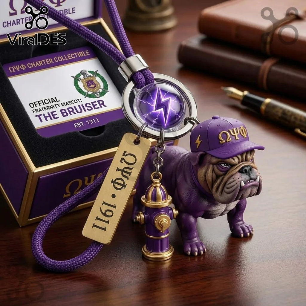 Omega Psi Phi Bulldog Mascot Purple Keychain