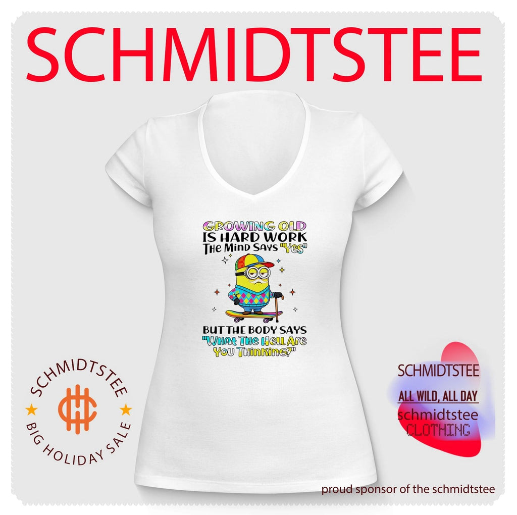 Growing old is hard work the mind says yes but the body says what the heilate you thinking Minion shirt