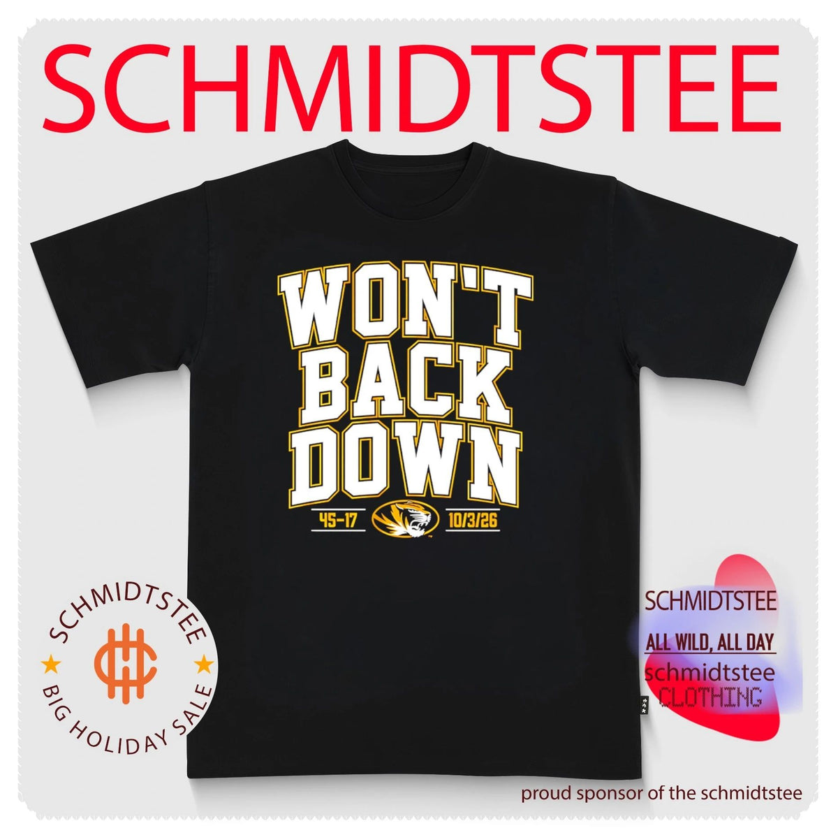 Missouri Tigers Won’t Back Down 45-17 score 2026 shirt
