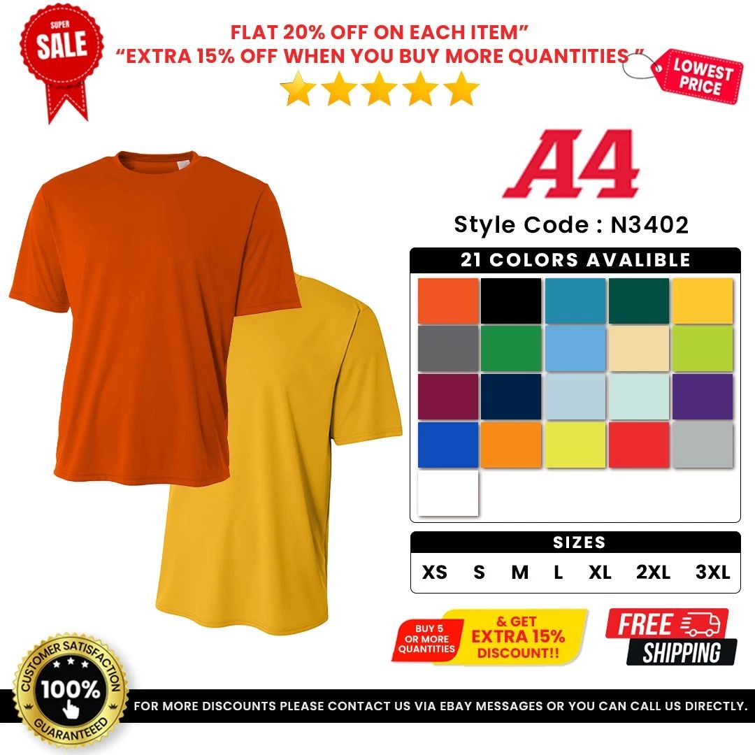 A4 N3402 Men's 100% 3.5oz Polyester Short Sleeve Sprint Performance T-Shirt