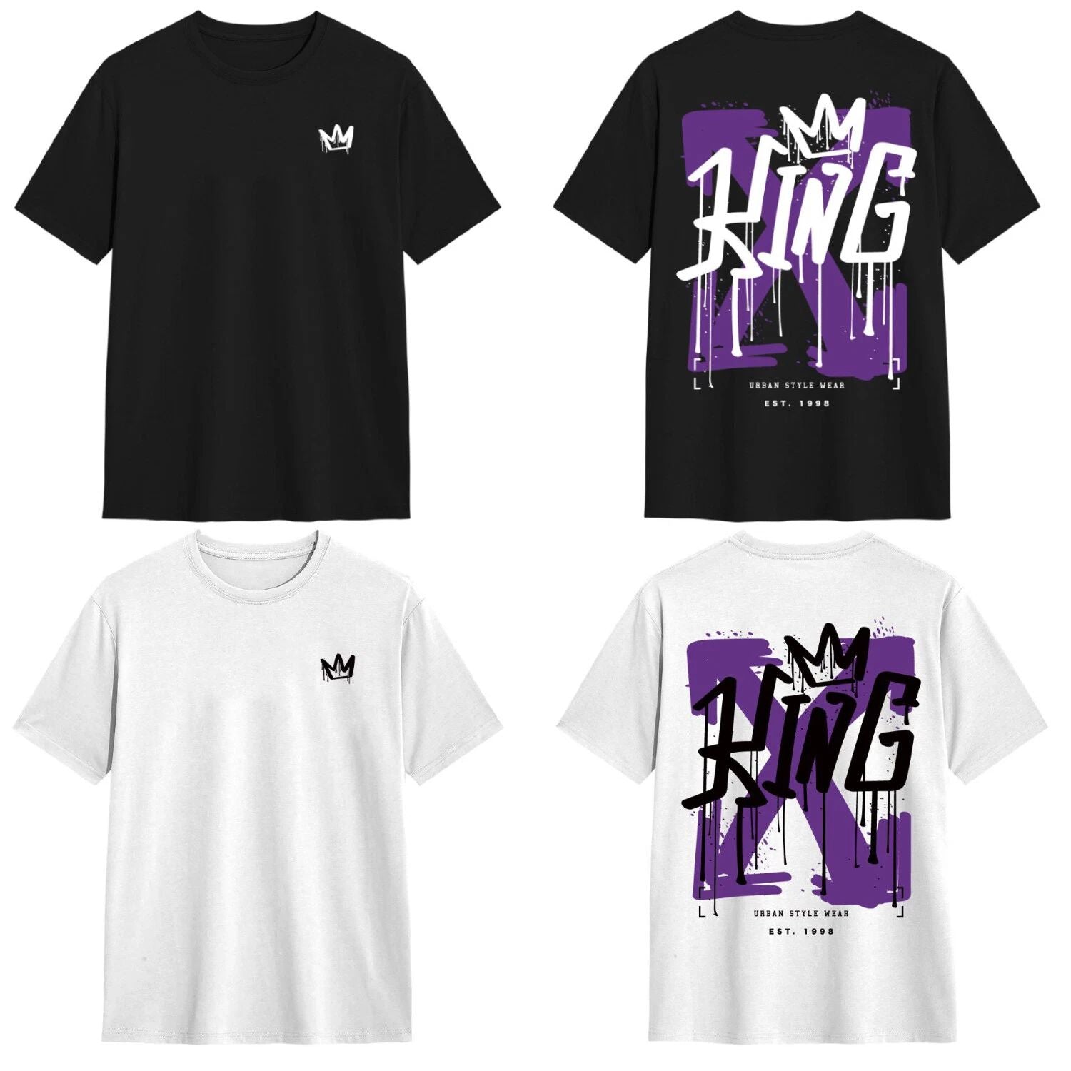 100% Cotton Mens Adult Unisex Tee T Shirt King Crown Arrow Urban Street Crew Top