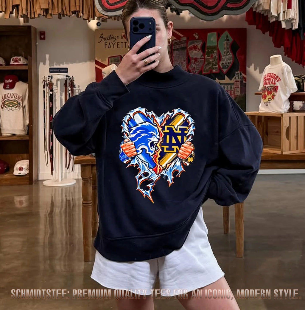 Detroit Lions and Notre Dame Fighting Irish Heart Ripped shirt