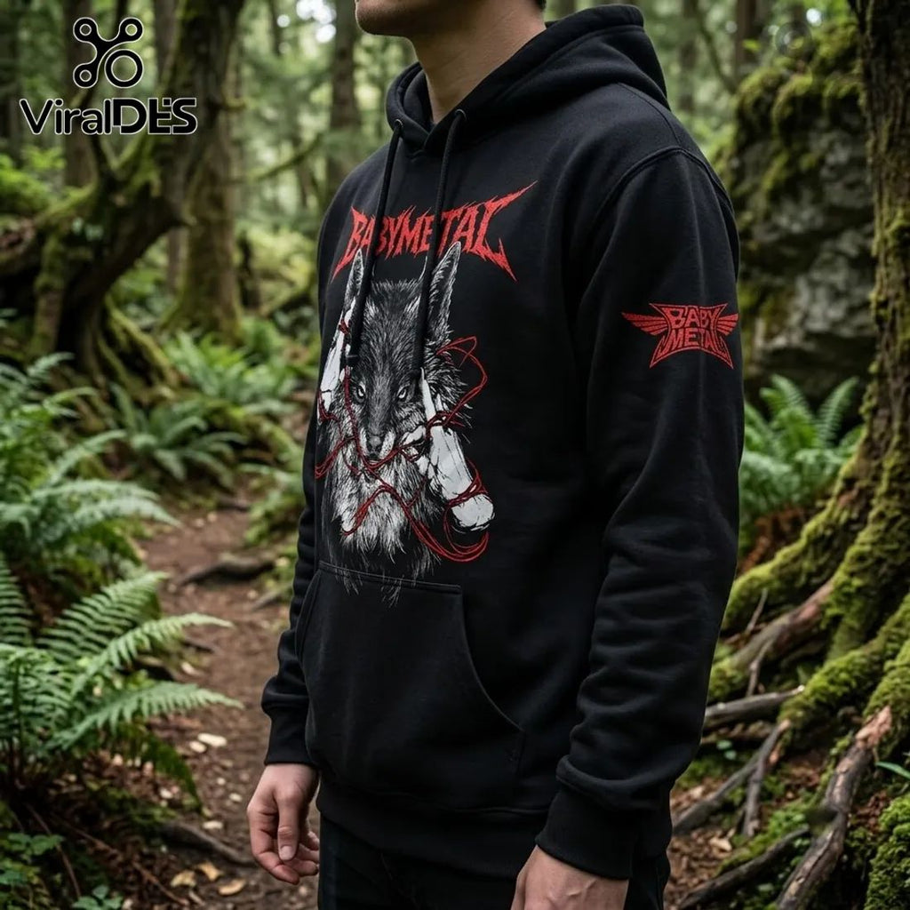 Babymetal 2026 World Tour Wolf Mascot Black Hoodie