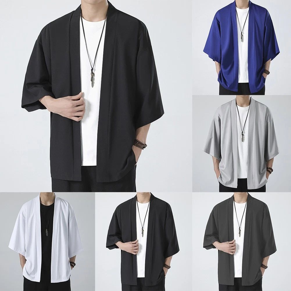 Stylish Men's Kimono Coat Loose Fit Cardigan Japanese Yukata Outerwear