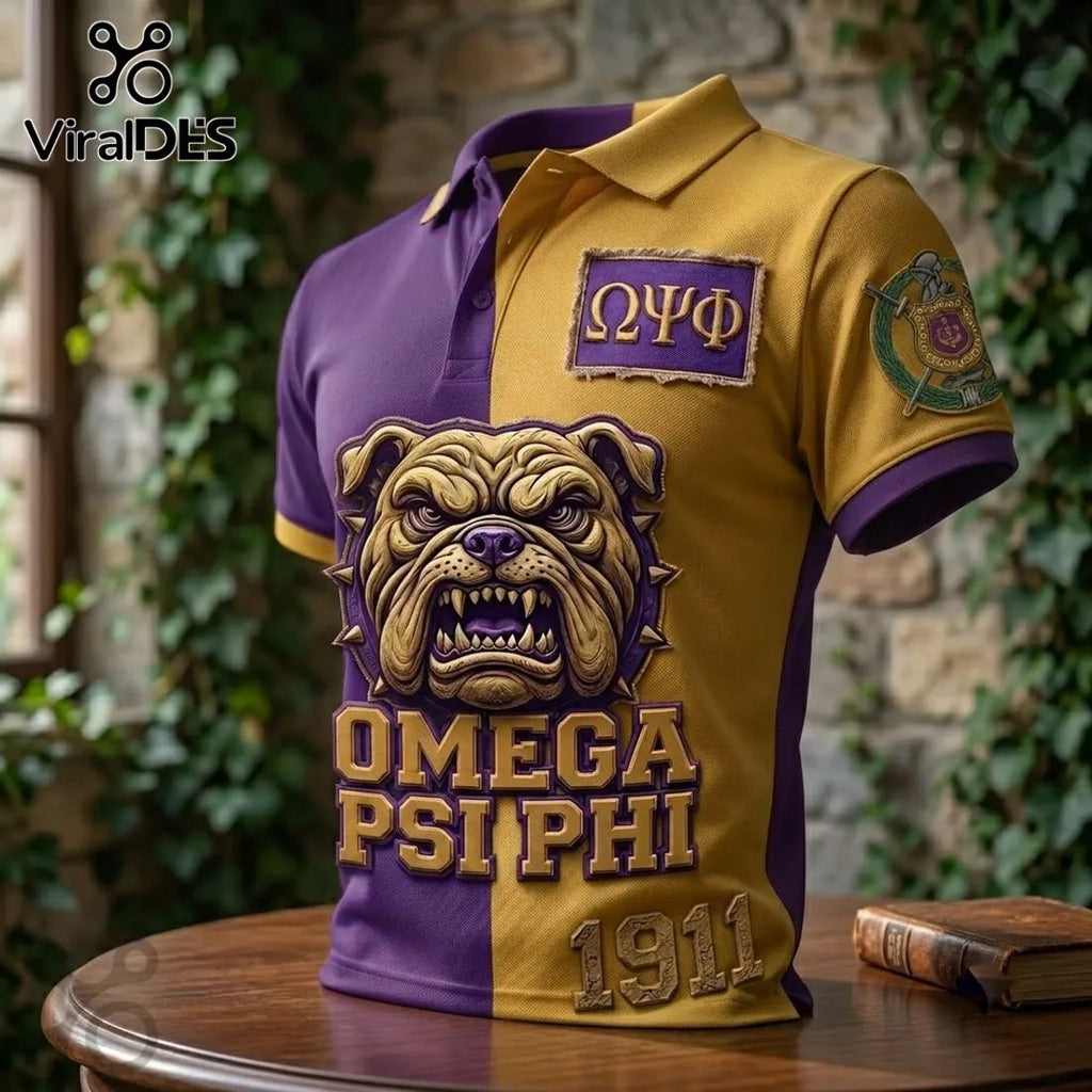 Omega Psi Phi Two-Tone Bulldog Polo Shirt