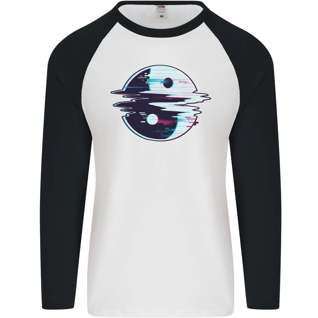 Yin Yang Glitch Yoga Meditation SCI-FI MMA Mens L/S Baseball T-Shirt